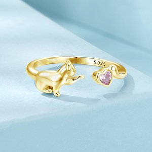 925 sterling Silver Pet mèo nhẫn với trái tim màu hồng Zircon, 18K vàng có thể điều chỉnh dễ thương động vật Vòng người bạn con gái Jewel Quà Tặng scr1027 - Product Image 6