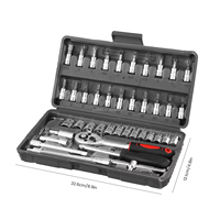 Juego de Herramientas para Reparación de Automóviles Podofo de 46 Piezas, Llave de Trinquete, Llave Dinamométrica, Destornillador, Juego de Llaves de Tubo, Perfecto para Reparación de Automóviles y Bicicletas