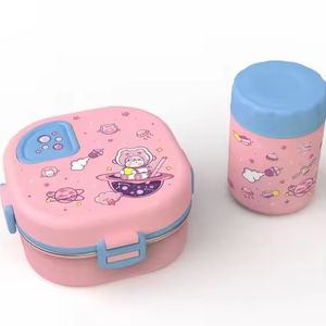 Boîte à lunch isotherme pliable et portable en acier inoxydable sans BPA avec couvercle en plastique mignon, compatible micro-ondes, 3 compartiments, pour l'école - Product Image 5