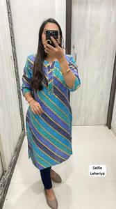 Nouvelle collection de kurtis droits imprimés Lehariya avec pantalon pour les célébrations traditionnelles comme Diwali Eid et Navratri - Product Image 4