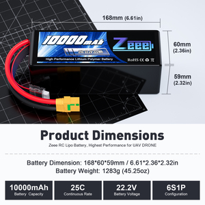 Zeee FPV <span class=keywords><strong>Lipo</strong></span> pil 5200mAh 6000mAh 8000mAh 10000mAh 16000mAh <span class=keywords><strong>22000mAh</strong></span> 30000mAh 22.2V <span class=keywords><strong>Lipo</strong></span> pil için 7-8 inç 400mm-450mm - Product Image 4