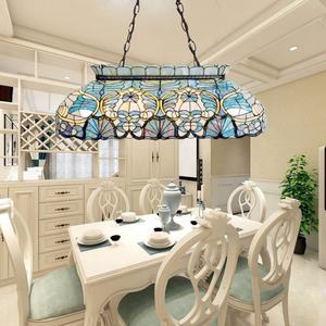 Magnifique lustre rectangulaire à 6 lumières LED de style méditerranéen fait main, lampe suspendue pour table de billard, verre teinté, éclairage de salle à manger - Product Image 1