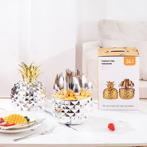 Bộ đồ ăn phương Tây 24 món thiết lập xuyên biên giới sáng tạo dứa thiết kế thép không gỉ Flatware dao dĩa - Product Image 4