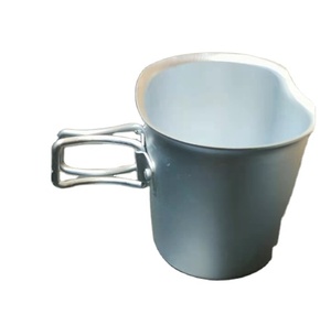 Tasses en aluminium pour le camping en plein air de 0,5 L, 0,6 L, 500 ml, 600 ml avec 2 poignées pliables et surface électrolytique facile à nettoyer - Product Image 1