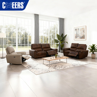 MANWAH CHEERS Ensemble de canapés inclinables électriques modernes en cuir pleine fleur 2+2+1 avec réglage d'angle pour salon et détente