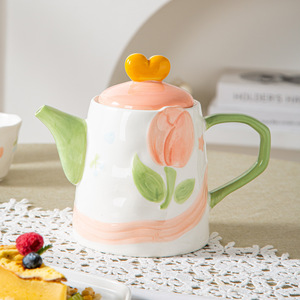 Housewarming Gift Ceramic Tea <b>Set</b> Cute Tulip <b>Teapot</b> and Cup <b>Set</b> Afternoon Tea Pot <b>Set</b> for Women - Product Image 3