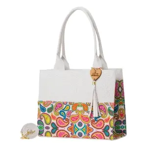 Bolso de Yute Blanco Fana Dahina para Mujer con Bordado de Logo Personalizado, Borlas, Cadenas y Cierre de Cremallera, Idea de Regalo - Product Image 4