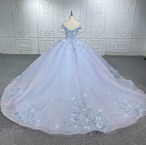 Abito da ballo azzurro per Quinceañera, <span class=keywords><strong>Vestito</strong></span> da principessa per 15 anni, con pizzo a <span class=keywords><strong>farfalla</strong></span>, per celebrazioni formali e feste di compleanno - Product Image 3