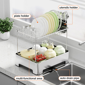 WIREKING, estantería de almacenamiento de cocina grande de 2 niveles, estantería para fregadero, estante para platos de acero inoxidable a prueba de polvo, estante de secado de platos - Product Image 2