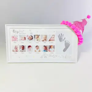 GF DIY First Year 12 Months Newborn Handprint Footprint Keepsake Kits Souvenirs Kids Growth Record Display Baby Photo Frame