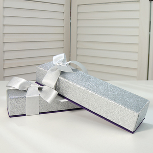 Sparkling Luxury Jewelry Gift Box Customized Logo with Ribbon Lined Suede Lining Square Shape Washable Embossed Design - Product Image 2
