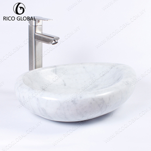 Lavabo ovale en marbre blanc poli pour salle de bain, vasque de comptoir en pierre pour hôtel et appartement - Product Image 3