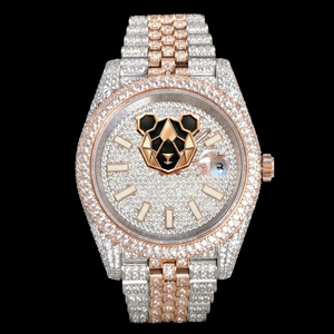 Ruha Enterprise Luxury Diamond <b>Watch</b> Men Analog Quartz Gold Case Stainless Steel Band Round Dial Moissanite <b>Watch</b> - Product Image 1