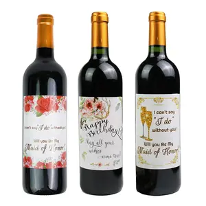 Impresión personalizada vinilo fiesta de boda botella de vino tinto etiqueta autoadhesiva