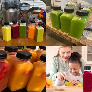 Bouteille de jus transparente vide de 350 ml sans BPA avec étiquette personnalisée, vente en gros de bouteilles de boissons carrées jetables en PET avec différents bouchons - Product Image 5