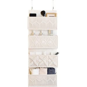 Organisateur suspendu au-dessus de la porte, 4 poches, style macramé bohème, pour salle de bain, chambre, placard - Product Image 1