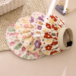 Lovely Girls Wide Brim Empty Top Sun Hat Fashion Printing Flower Children's Sun Visor Caps Outdoor Travel Beach Hat For Kid