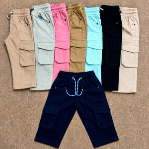 Pantalon cargo léger pour garçons, longueur genou, taille élastique, couleur unie, avec poches plaquées, expédition immédiate - Product Image 1
