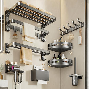 Toallero Plegable Blue Vine de 4 Barras, Montado en Pared, de Aluminio, para Baño, con Ganchos para Toallas y Accesorios - Product Image 4