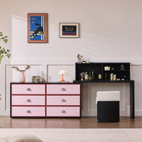 Commode de rangement en bois massif de style mi-siècle, avec blocs de couleur, en forme de L, intégrée, avec table de maquillage rétractable en laque rétro