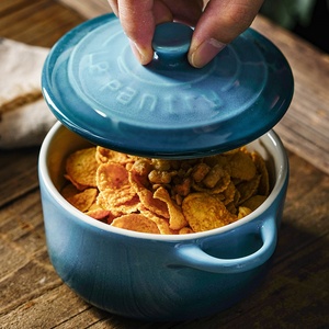 Bol de nourriture en céramique pour bébé avec <span class=keywords><strong>oreille</strong></span> et couvercle Bol de cuisson de forme ronde - Product Image 5