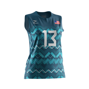 Individuell Bedruckte Sportbekleidung Schnelltrocknende Volleyball-Tanktops Ärmellose Damen-T-<span class=keywords><strong>Shirts</strong></span> US-Flaggen-Inspirierte Trikots - Product Image 5