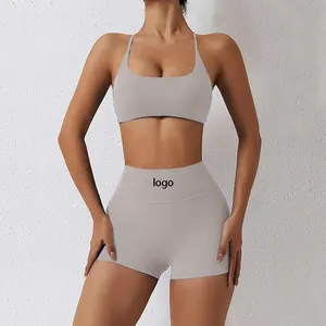 Комплект из 2 предметов для тренировок, женские эластичные быстросохнущие легкие шорты для йоги и футболка с высокой талией, одежда для занятий спортом