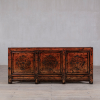 Buffet en bois massif vieilli |   Armoire de rangement artisanale écologique au design antique Wabi-Sabi avec 3 portes (capacité de 3 pieds)