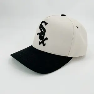 カスタム高品質5パネル3D隆起刺Embroideryロゴ付きフレームスタイルコットン野球帽ツートンハット