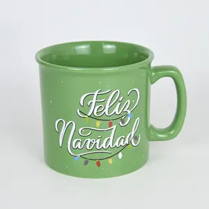 Taza de café de cerámica personalizada puede dar forma a tazas de gres con diseño de calcomanía de Navidad taza de café estilo europeo