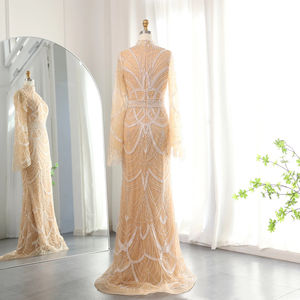 Jancember SZ131ドバイ長袖スパンコールビーズマーメイドイブニングプロムドレス - Product Image 3