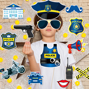 PZ334 Kit d'accessoires photo sur le thème de la fête de la <span class=keywords><strong>Police</strong></span> Chapeau de <span class=keywords><strong>police</strong></span> en papier Lunettes Bâton photo Accessoires pour garçons Fête d'anniversaire Fournitures de jeu - Product Image 3