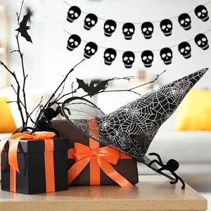 DAMAI Halloween Paper Black Skull Garland Ghost Festival Banners for Party Bar Props Supplies for Indoor Outdoor Decorations - Product Image 3