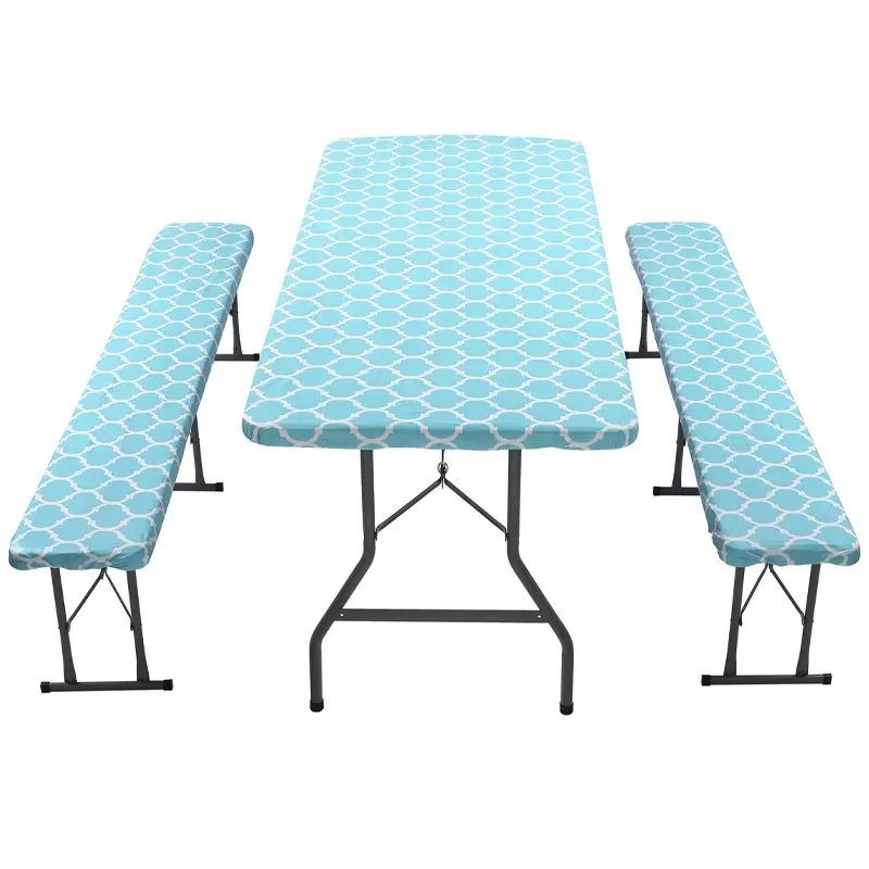 3 pcs outdoor elastic band plaid picnic table cover with bench covers fitted waterproof heavy duty tablecloth