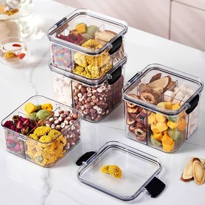 <b>Square</b> Flower Tea Storage Box 460ml Four Compartment Airtight <b>Plastic</b> Food Grade <b>Container</b> For Herbal Tea Organization - Product Image 3
