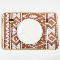 Napperons rectangulaires modernes tissés, motif géométrique orange, bordure côtelée, résistants à la chaleur, lavables, antidérapants, pour la décoration intérieure