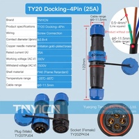 Connexion à vis sans soudure TY20 Docking 4Pin 25A IP68 droite extérieure mâle femelle prise d'alimentation circulaire connecteur étanche