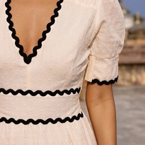 Vestido de Lino y Algodón Personalizable, Elegante, Cuello en V, Casual, Corte en A, Manga Corta, Midi, para Mujer, Verano - Product Image 2