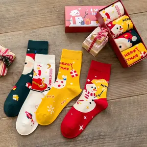 HY-1641-Calcetines de algodón con Estampado de Jacquard para mujer, calcetín de Navidad, nuevo diseño, caja de regalo, Invierno