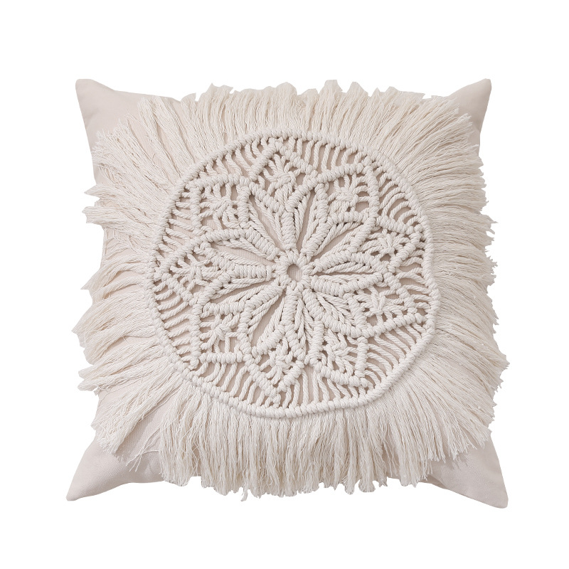 Funda de cojín de macramé, cojín bohemio tejido, decoración del hogar, almohada cuadrada