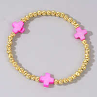 Bracelet élastique fait main personnalisé avec breloque trèfle bohème, breloque croix en laiton et perles dorées, bijoux de mode pour femmes
