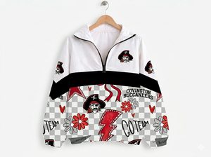 เสื้อกันลมแบบกำหนดเอง ลายทางโลโก้แม่ลูก สีน้ำเงิน แขนยาว ซิป ¼ ตัว ไซส์ S-5XL, 2/3T-Youth XL - Product Image 4