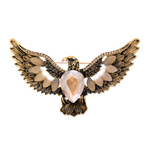 Broche en forme d'aigle antique exagérée, bijoux pour femmes, diamant et cristal, zircone cubique avec placage pour mariages et cadeaux - Product Image 5