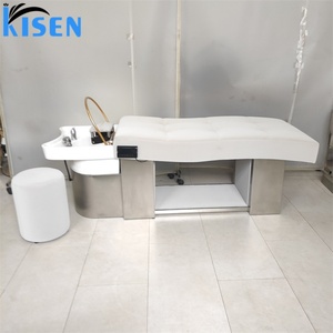 Kisen High Quality Luxury Hairdresser Barber Shampoo <b>Chair</b> Massage Bed with Ceramic Basin Gold <b>Silver</b> Stainless Steel Base - Product Image 3