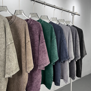 Logo personnalisé Boxy Tshirt 100% coton vierge lavage à l'acide broderie Vintage recadrée plaine Streetwear vêtements surdimensionné hommes t-shirt - Product Image 4