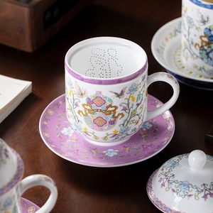Tasse à thé en céramique de Jingdezhen avec couvercle et soucoupe, idéale pour les réunions de bureau, tasse à eau nationale, tasse à thé domestique avec infuseur, parfaite pour les cadeaux - Product Image 3