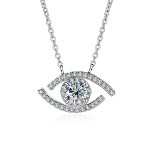 Collana con Ciondolo a Forma di Occhio in Argento 925 Placcato Rodio, Cristallo Strass Taglio Brillante Rotondo, Catena Unisex per Uso Quotidiano - Product Image 1