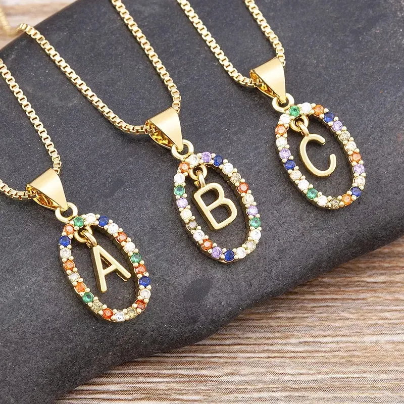 Kalung liontin huruf Inggris 26 "zirkon Fashion a-z inisial M S C K trendi rantai panjang alfabet untuk wanita perhiasan saya nama