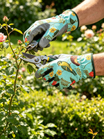 Sarung Tangan Berkebun Motif Bunga Burung untuk Wanita, Pelindung Duri di Telapak Tangan dari Suede Abu-abu, Sarung Tangan Kerja Bernapas untuk Menanam dan Memangkas di Kebun