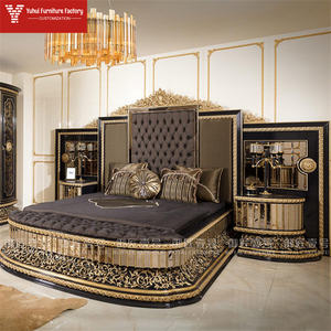 イタリア製高級羽毛布団 キングサイズベッドセット 寝室家具一式 収納付き クラシックヨーロピアンデザイン - Product Image 1